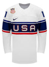 Nike USA Hockey Abby Roque Home 2022 Olympic Jersey in White - Front View