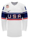 Nike USA Hockey Grace Zumwinkle Home 2022 Olympic Jersey in White - Front View