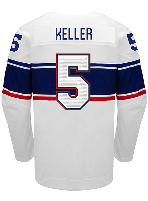 Nike USA Hockey Megan Keller Home 2022 Olympic Jersey in White - Back View