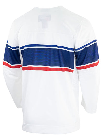 Nike USA Hockey Home 2022 Olympic Jersey in White - Back Right View