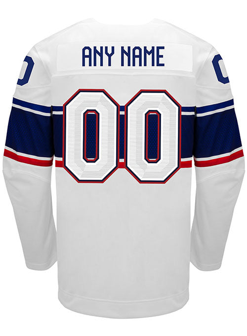 Nike USA Hockey Home 2022 Olympic Personalized Jersey in White - Back View