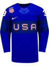 Nike USA Hockey Cayla Barnes Alternate 2022 Olympic Jersey in Blue - Front View