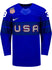 Nike USA Hockey Alex Cavallini Alternate 2022 Olympic Jersey in Blue - Front View