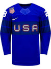 Nike USA Hockey Amanda Kessel Alternate 2022 Olympic Jersey in Blue - Front View
