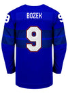 Nike USA Hockey Megan Bozek Alternate 2022 Olympic Jersey in Blue - Back View