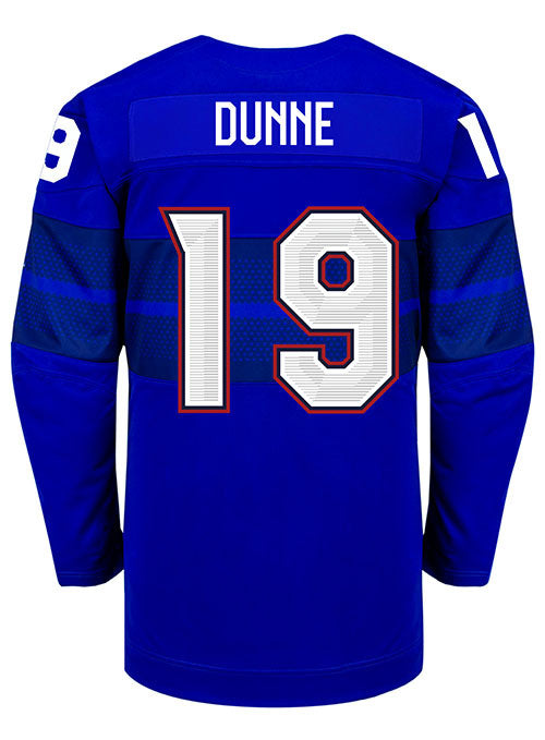 Nike USA Hockey Jincy Dunne Alternate 2022 Olympic Jersey in Blue - Back View