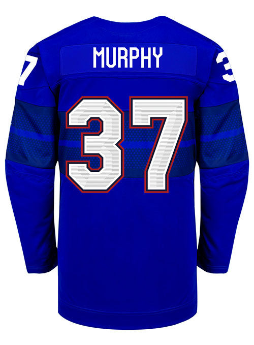 Nike USA Hockey Abbey Murphy Alternate 2022 Olympic Jersey in Blue - Back View