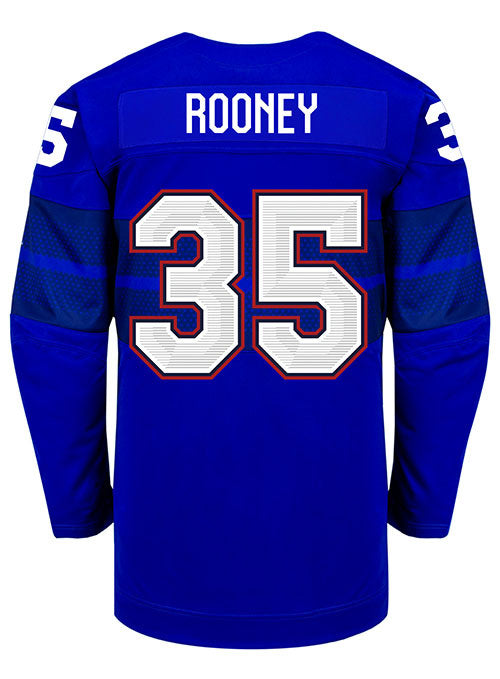 Nike USA Hockey Maddie Rooney Alternate 2022 Olympic Jersey in White - Back View