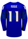 Nike USA Hockey Abby Roque Alternate 2022 Olympic Jersey in Blue - Back View