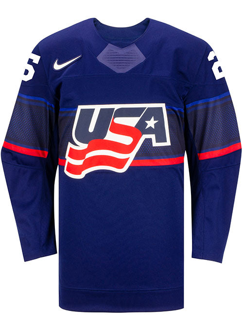 Nike USA Hockey Alex Carpenter Away Jersey in Blue - Front View