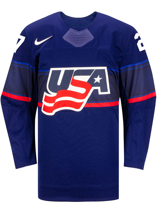 Nike USA Hockey Taylor Heise Away Jersey in Blue - Front View