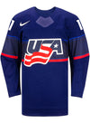 Nike USA Hockey Abby Roque Away Jersey in Blue - Front View