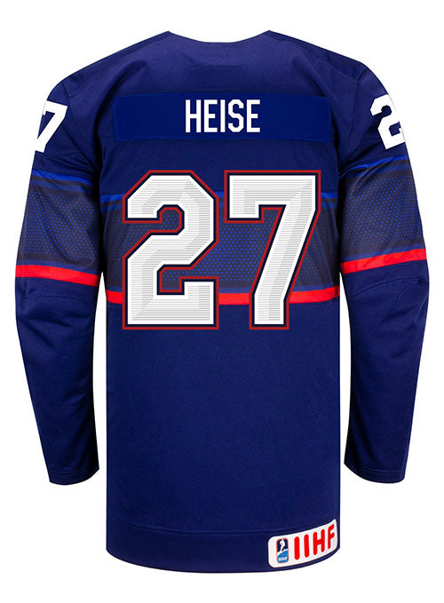 Nike USA Hockey Taylor Heise Away Jersey in Blue - Back View