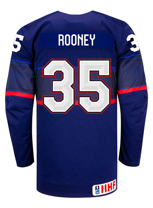 Nike USA Hockey Maddie Rooney Away Jersey in Blue - Back View