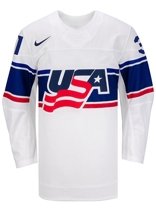 Nike USA Hockey Aerin Frankel Home Jersey in White - Front View