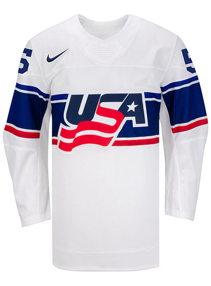 Nike USA Hockey Megan Keller Home Jersey in White - Front View