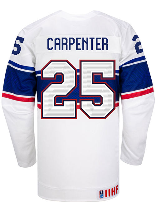 Nike USA Hockey Alex Carpenter Home Jersey in White - Back View