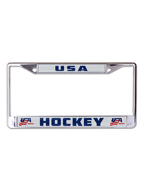 USA Hockey Metal License Plate Frame in Silver - Front View