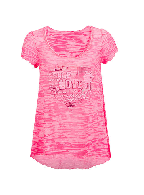 Girls USA Hockey Peace, Love, and Hockey T-Shirt in Pink - Front View