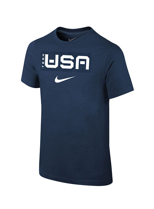 Youth Nike 2022 Team USA Cotton T-Shirt in Navy - Front View