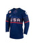 Youth Nike USA Hockey Away 2022 Olympic Personalized Jersey in Navy - Front Left View
