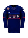 Youth Nike USA Hockey Away 2022 Olympic Personalized Jersey in Navy - Front View