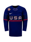 Youth Nike USA Hockey Away 2022 Olympic Jersey in Navy - Front View