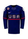 Youth Nike USA Hockey Abby Roque Away 2022 Olympic Jersey in Navy - Front View