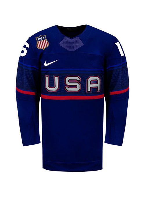 Youth Nike USA Hockey Hayley Scamurra Away 2022 Olympic Jersey in Navy - Front View
