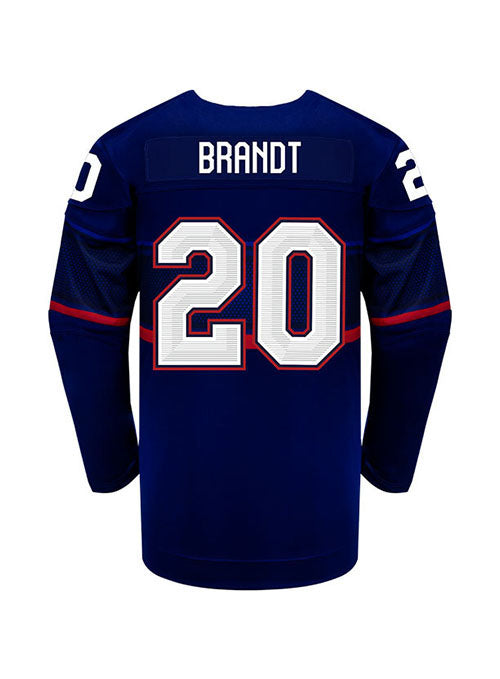 Youth Nike USA Hockey Hannah Brandt Away 2022 Olympic Jersey in Navy - Back View