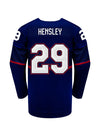 Youth Nike USA Hockey Nicole Hensley Away 2022 Olympic Jersey in Navy - Back View
