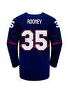 Youth Nike USA Hockey Maddie Rooney Away 2022 Olympic Jersey in Navy - Back View