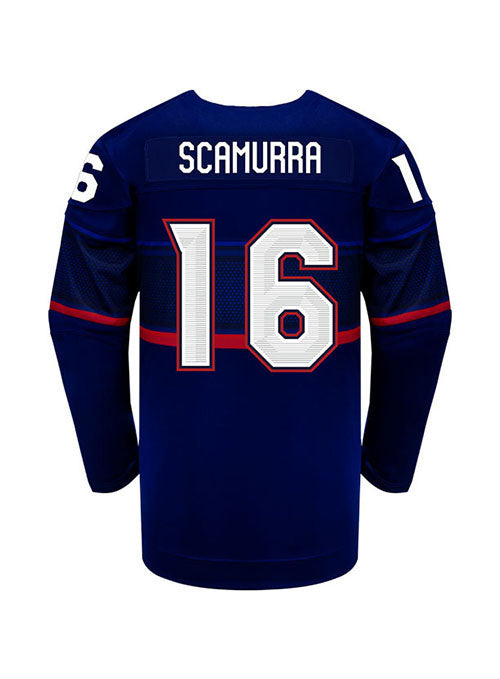 Youth Nike USA Hockey Hayley Scamurra Away 2022 Olympic Jersey in Navy - Back View