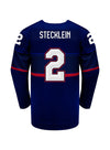 Youth Nike USA Hockey Lee Stecklein Away 2022 Olympic Jersey in Navy - Back View